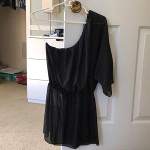 Reneec. One shoulder sheer and metallic blouse